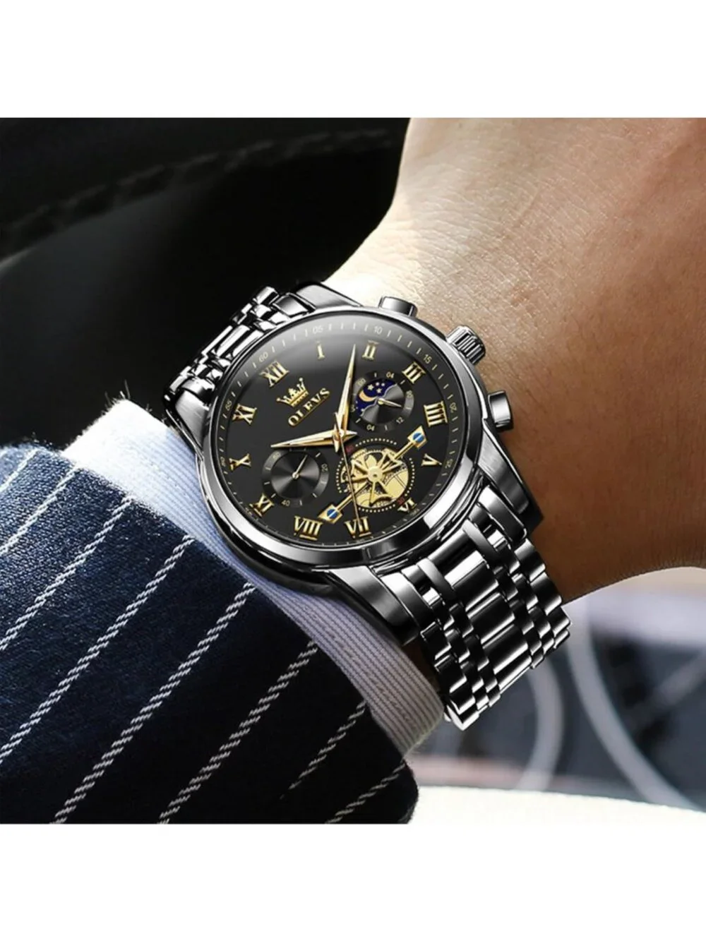 Luxury Waterproof Big Face Stainless Steel Multifunction Men's Watch - Stylish